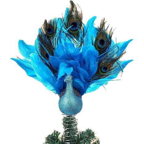 Arbre De Noël - Sommet En Plume Artificielle - 30 Cm - Bleu - Pour Décoration Intérieure Et Extérieure - 1 Pièce (1/5)