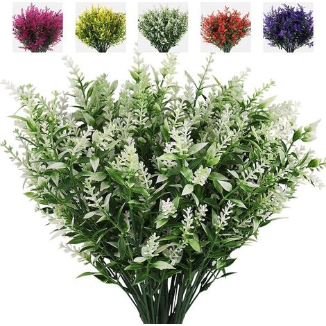 Plante Artificielle Lavande, 8 Bouquets D'extérieur Anti-Ultraviolet Feuille Verte Faux Arbustes Simulation Plantes Intérieur Et Extérieur Pots De Fleurs Suspendus Décoration De Jardin À La Maison (Bl (1/5)