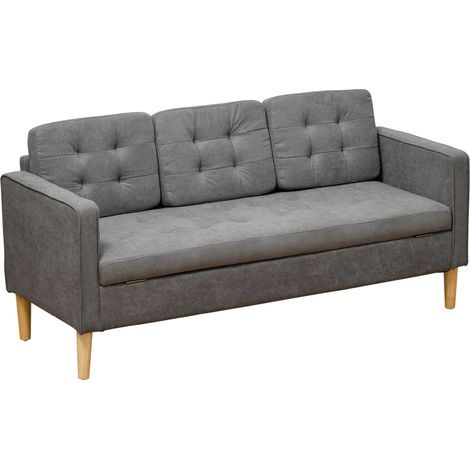 Dreisitzer-Sofa aus schneeweißem Flanell, modernes Sofa mit verstecktem Stauraum, gesteppter Rückenlehne, 166,5 x 62 x 82 cm, grau (1/5)