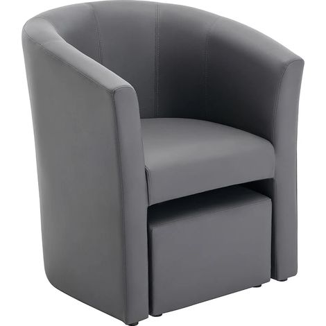 Poltrona cabriolet e pouf in Similpelle Grigio - JOVANA