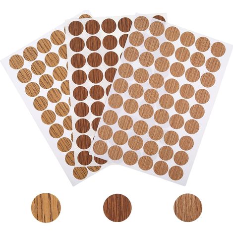 Lot de 162 autocollants pour trous de vis 3 feuilles de 21 mm Texture du bois pour cache-trous de vis laids pour bouchons à vis Couverture Bois Armoire Meubles Placard (chêne profond) (1/5)