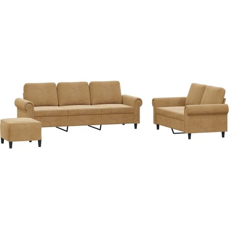 vidaXL Set di Divani 3 pz con Cuscini Marrone in Velluto (1/5)
