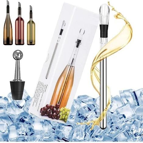 Refroidisseur à vin 3 en 1 en acier inoxydable pour refroidir et décanter, avec bouchon en liège.-AquaForge (1/5)