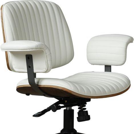 Silla de oficina ergonómica de piel PU beige con ruedas y reposabrazos de madera (1/5)