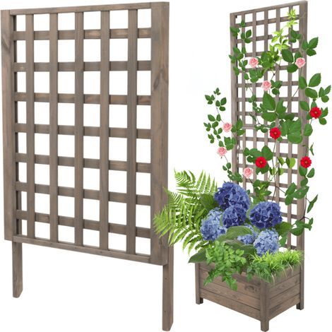 MODO24 Rehausse pergola bois de pin pour jardinière, module extension treillis extérieur plantes grimpantes, 94x60 cm, gris