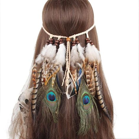 Serre-tête à plumes, coiffure hippie, coiffure bohème, coiffure de carnaval, accessoires pour cheveux pour femmes et filles (vert) (1/5)