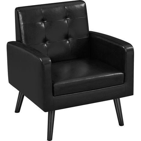 Homevive Sillón Relax, Sofa Individual Grande con Patas Madera Tapizado en Cuero PU, Butaca Silla para Dormitorio, Sala de Estar, Negro