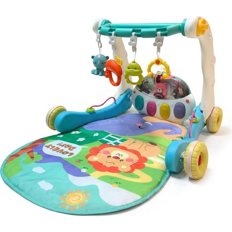 Relaxdays Arco gioco con giocattoli, ruote, musica e luci, A x L x P: 41 x 58 x 75 cm, Baby Gym, tappeto Giungla, blu