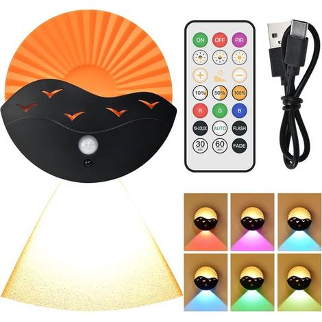 Applique a LED con telecomando, 10 colori dimmerabili (RGBW) e illuminazione d'atmosfera, ricaricabile, illuminazione verso l'alto e verso il basso, batteria da 2000 mAh. (1/5)