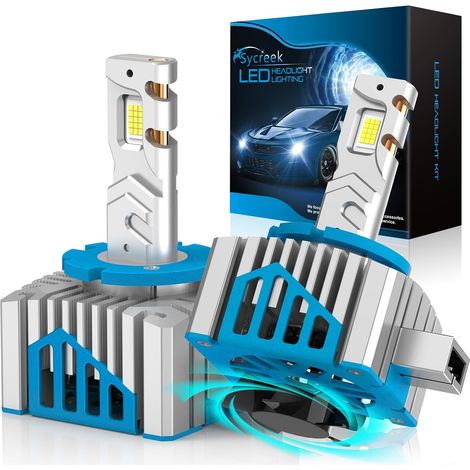 D1S LED Bulbs with Fan, 30000LM 6500K White Replacement for Halogen Bulbs, 600% Bright Code and Road Headlights, 2 Pieces (1/5)