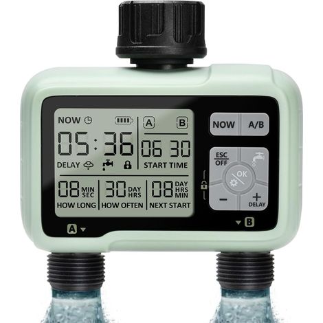 Programmateur Arrosage 2 Voies - IPX5 - Durée 1 s à 99 min - Fréquence Jusqu'à 15 Jours - Pour Jardin Pelouse Serre Terrasse - 1 Pièce
