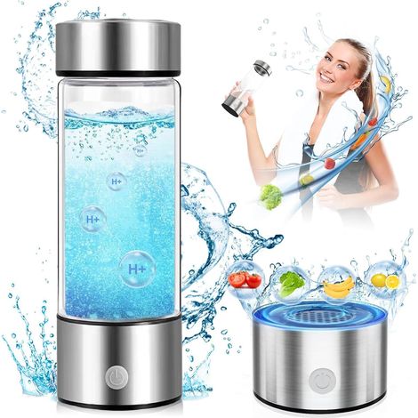 Wasserstoff-Wassergeneratorflasche, tragbare 14-Unzen-Wasserstoff-Wasserstoffflasche, wiederaufladbare tragbare Wasserstoff-Wassergeneratorflasche, silber. (1/5)