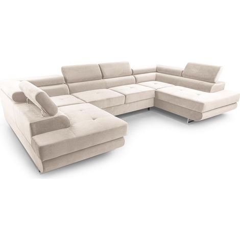 AX LIVING Arborio U Form Schlafsofa mit Kopfstütze Eckcouch in Beige