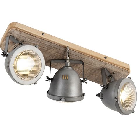 Industrial spot steel with wood tiltable 3-light - Emado (1/5)