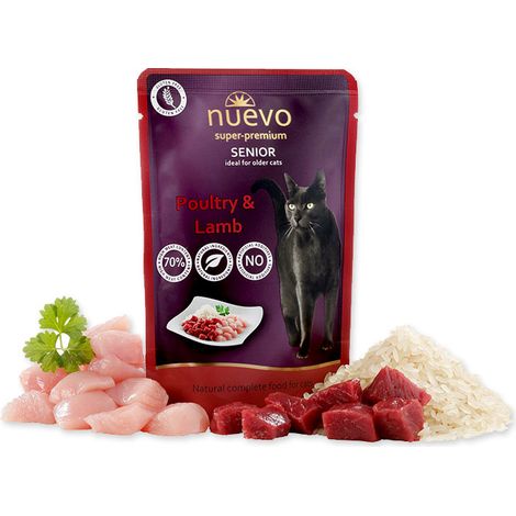 Aliment humide super premium pour chats adultes Nuevo, saveur volaille, agneau et riz, 85 g