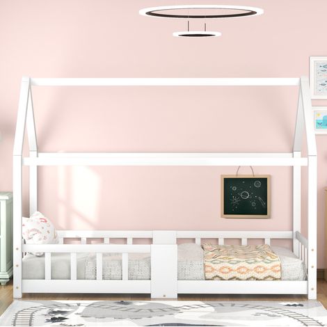 MEUBLIV Cama infantil 90x200 cm blanca – con pizarra y barreras, sin colchón (1/5)