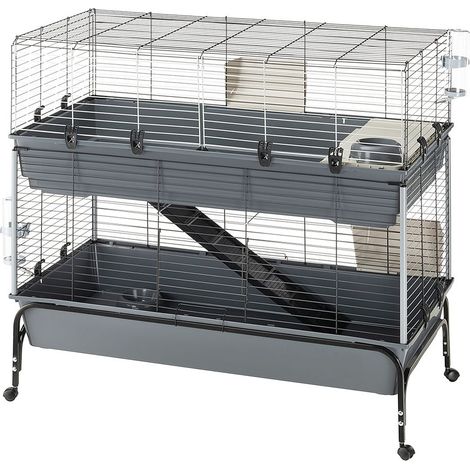 Cage à lapins 2 étages 118 x 58 x h 117 cm – Grillage métallique peint – Entretien facile – Accessoires inclus – Ferplast (1/4)