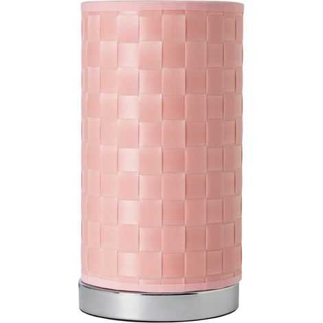 Litecraft Sovin Table Lamp With Pink Woven Cylinder Shade - Polished Chrome (1/5)