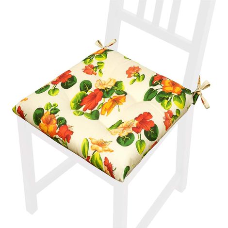 Cuscino Sedia Morbido Universale Fiorito Lacci Per Fissaggio Lavabile Coprisedie 100% Made In Italy