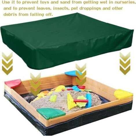 Bâche de protection pour bac à sable - En tissu Oxford - Étanche à la poussière - Avec cordon de serrage - Pour bac à sable du jardin - Vert - 150 x 150 x 20 cm (1/3)