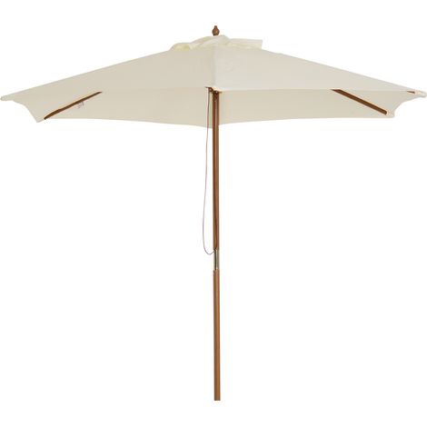 Sombrilla de jardín Ø250x230 cm parasol de terraza con 6 varillas poste desmontable anti-UV impermeable y marco de madera para playa patio crema