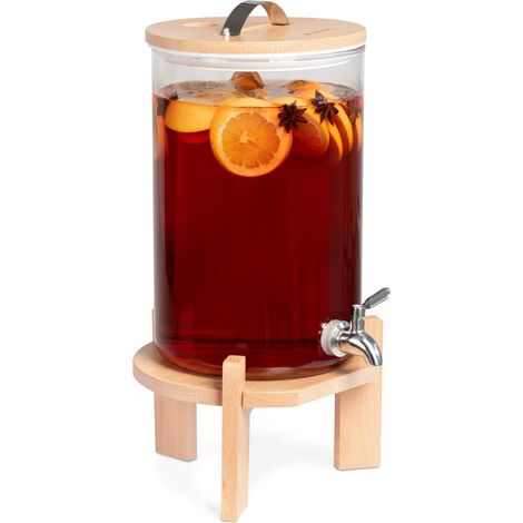 1 Distributeur de boissons,Verre borosilicate,Robinet inox,Couvercle bois,Support hêtre,Après-midi,Fête