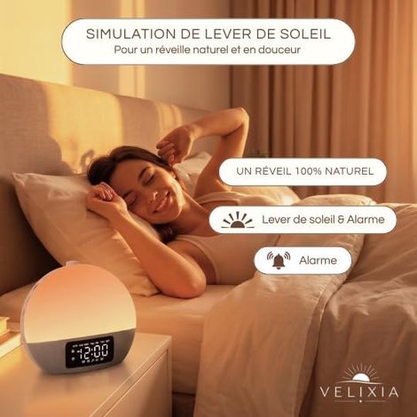 Réveil Simulateur d’Aube Réveil Aube Multifonction Réveil Lumineux Simulateur d'Aube, Double Alarme, Bruits Blancs, Lumière RGB et Aide à l’Endormissement (1/4)