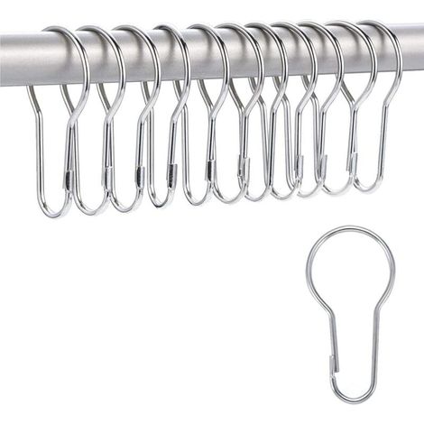 Lot de 12 crochets et anneaux de rideau de douche en métal - Glisse en douceur - Taille universelle - Résistant à la rouille - Accessoires de rideau de douche (1/4)