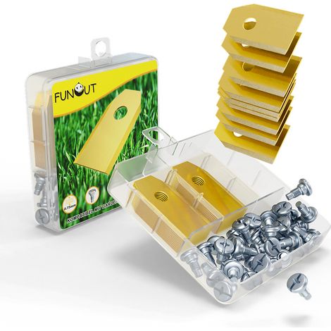 45 cuchillas de titanio para todos los robots cortacésped Husqvarn/Automower/Yardforce/Gardena (3 g - 0,75 mm) con 45 tornillos. Cuchillas de repuesto para los modelos 105, 310, 315, 320, 420, 430x y  (1/3)