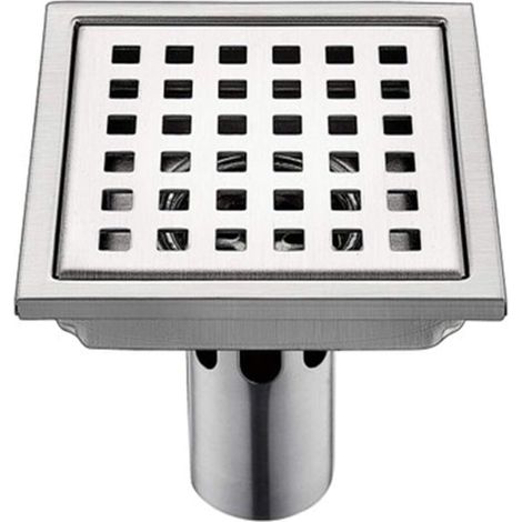 150 x 150 mm Siphon de douche carré en acier inoxydable brossé 304, grand diamètre, anti-obstruction, pour salle de bain, 150 x 150 mm (1/4)