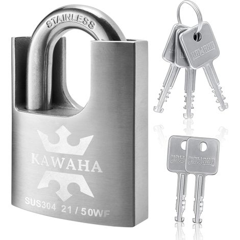 21/50KD-5SK Cadenas à haute sécurité en acier inoxydable avec enveloppe, avec clé pour usage intérieur et extérieur (Robuste, Anti-rouille) (50 mm, 2 pouces), 5 clés en acier inoxydable à code (1/5)
