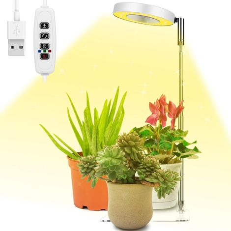 Lampe de croissance pour plantes, lampe LED à spectre complet réglable en hauteur pour petites plantes, 9 niveaux de luminosité, rotation à 180° et minuterie marche/arrêt automatique 3/9/12 heures (1/5)