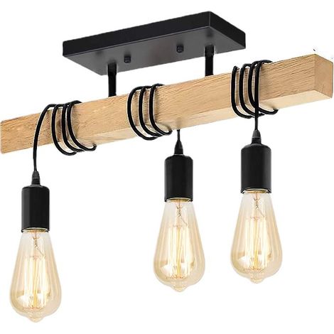 Lustre américain en bois massif, style industriel rétro créatif, couleur naturelle, œuvre d'art en bois à plusieurs têtes, lampe à double usage pour salon et salle à manger.3Lustre (1/4)