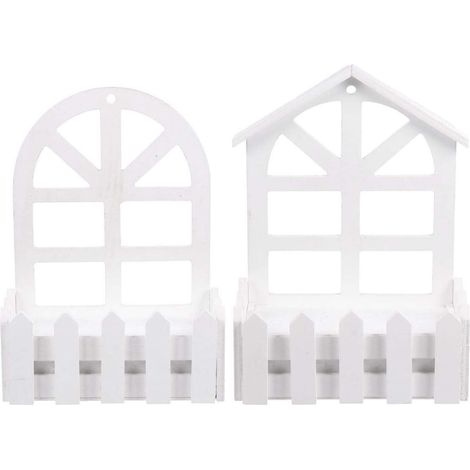 Plantateur Mural - Lot de 2 Supports pour Jardinières Suspendues - Pour Intérieur et Extérieur - Blanc - 30 x 15 x 12 cm - Bois (1/5)