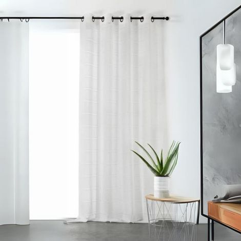 Voilage rayé et tamisant Cordelette Ecru 140x250 cm (1/3)