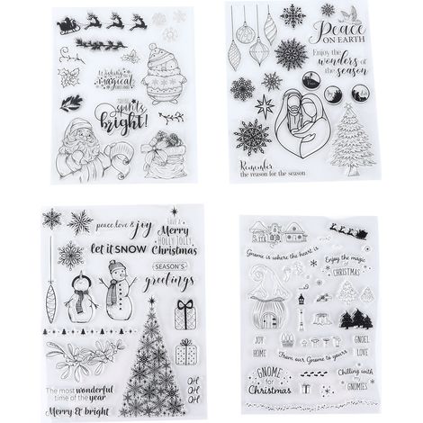 4 pièces Tampons Transparents Noël, Outil de Scrapbooking Résistant et Réutilisable pour Albums Photos et Cadeaux (1/5)
