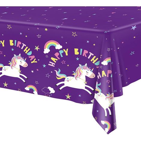 2 Einhorn Tischdecken 274x137cm für Kindergeburtstag Party Deko lila