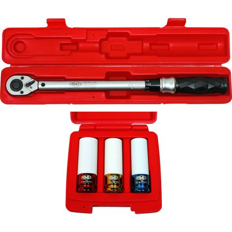 FAMEX 10865-3N CLÉ DYNAMOMÉTRIQUE, 40-210 Nm, AVEC FAMEX 10808, DOUILLES POUR JANTES ALU 17, 19, 21 mm