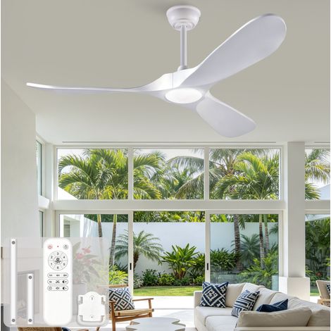 Ventilatore da soffitto con luce 52 pollici, 3 pale in legno massello bianco, telecomando, motore DC, bianco (1/5)