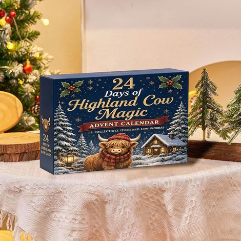 highland cow kerst adventskalender 2026 - 24 stuks - bruin meerkleurig - acryl materiaal - 5cm - verzamelbare hoogland koe figuren - kerst aftelkalender - interieur decoratie - geschikt voor kerstfees (1/5)