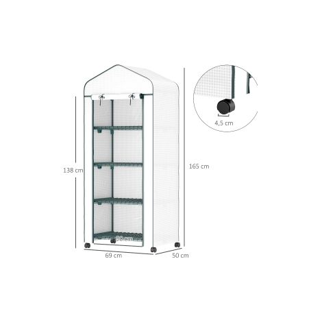 Serre blanche en acier avec housse résistante au froid, ouverture enroulable et étagères pour balcon, jardin et terrasse (1/5)