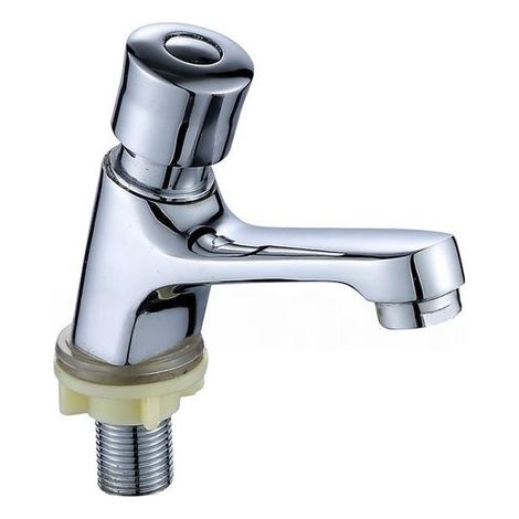 Maneta para grifo de lavabo, grifo pulsador con temporizador, apto para aseos públicos, acero cromado (tubo de agua no incluido). (1/5)