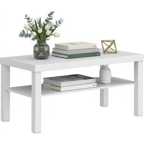 Table Basse de Salon Rectangulaire Double Plateau avec Rangement en Bois d'Ingénierie Blanc 90 x 45 x 44,5 cm (1/5)