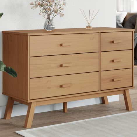 Vidaxl – Commode scandinave 6 tiroirs en bois de pin massif marron – Dimensions 111x42x73,5 cm – Idéale pour rangement et décoration