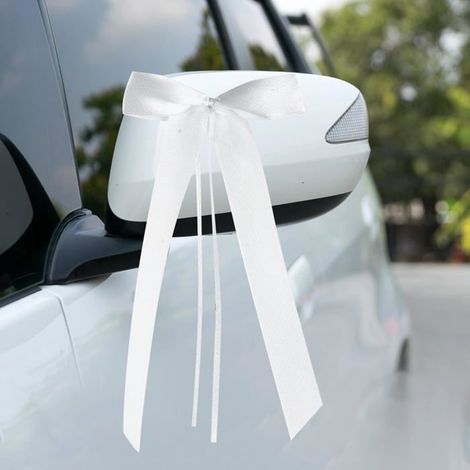50 Pièces Noeuds Auto Mariage Décoration Voiture, Blanc, Noeuds pour Voiture Mariage, Décoration Noces Auto, Noeuds Antenne, (1/5)