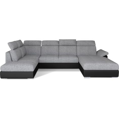 Canapé panoramique convertible MAJESTA 5 places gris et noir – angle droit (1/4)