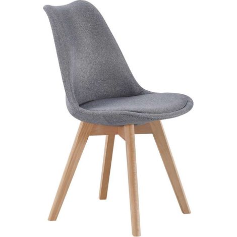 Pack de 4 sillas comedor tapizadas BISTRO de 84x54x48 cm, tejido gris, patas madera de haya (1/4)