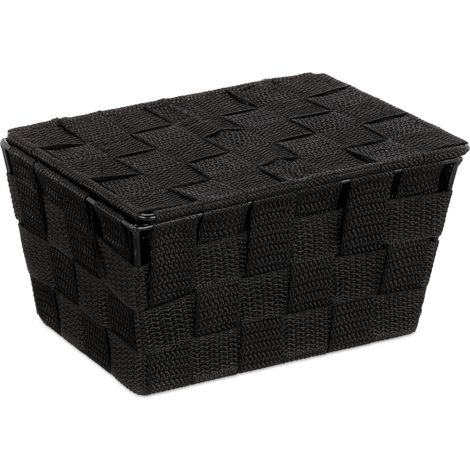 Cestino portaoggetti con coperchio piccola cassetta decorativa 10,5 x 19,5 x 14,5 cm in plastica beige 130009486