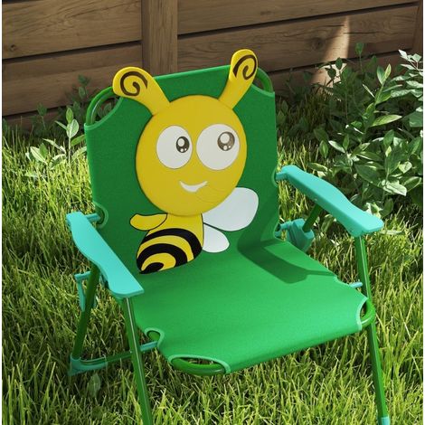 Ensemble table et chaises de jardin pour enfants avec parasol, motif abeilles, vert et jaune (1/5)