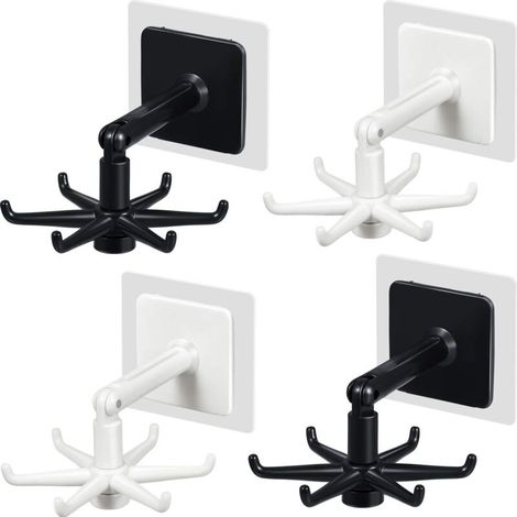 Lot 4 crochets pliables rotatifs 360° auto-adhésifs – bascule verticale 180° étanche, pour maison salle de bain et cuisine (1/5)